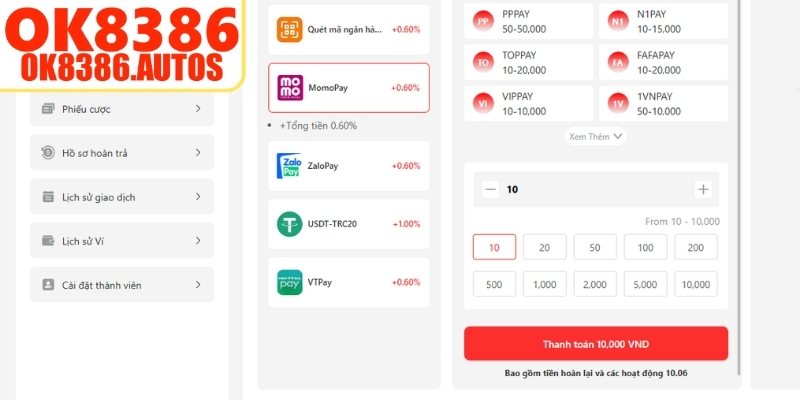 Những lưu ý quan trọng khi nạp tiền OK8386 